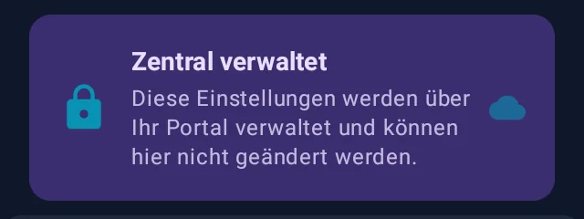 Banner an der Kasse: Schloss-Symbol, Zentral verwaltet, Diese Einstellungen werden über Ihr Portal verwaltet und können hier nicht geändert werden