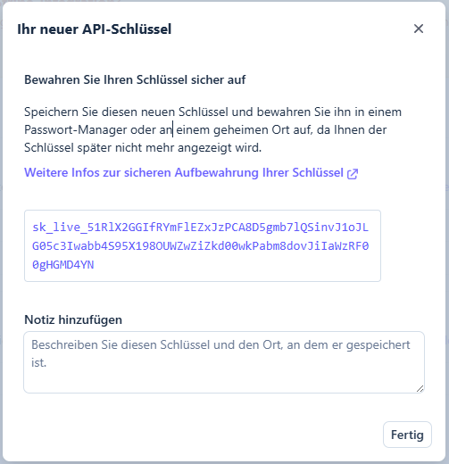 API-Schlüssel kopieren