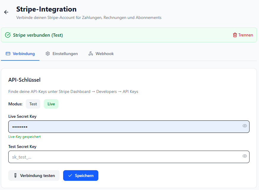 Stripe — Live-Modus aktiviert