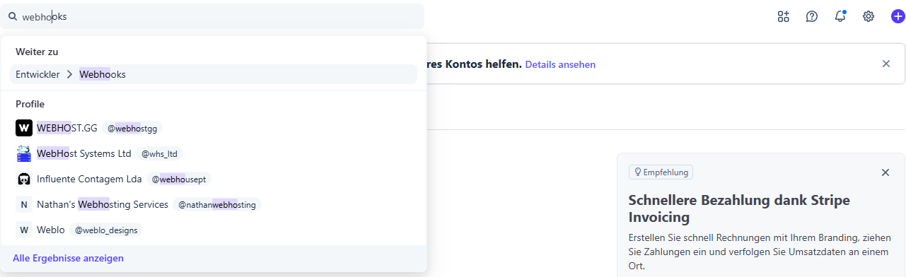 Stripe Suche: Webhooks